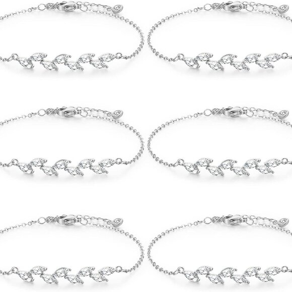 6 Pcs Silver Bridal Bracelets Dainty Zirconia Leaf Jewelry for Women - Picture 1 of 6
